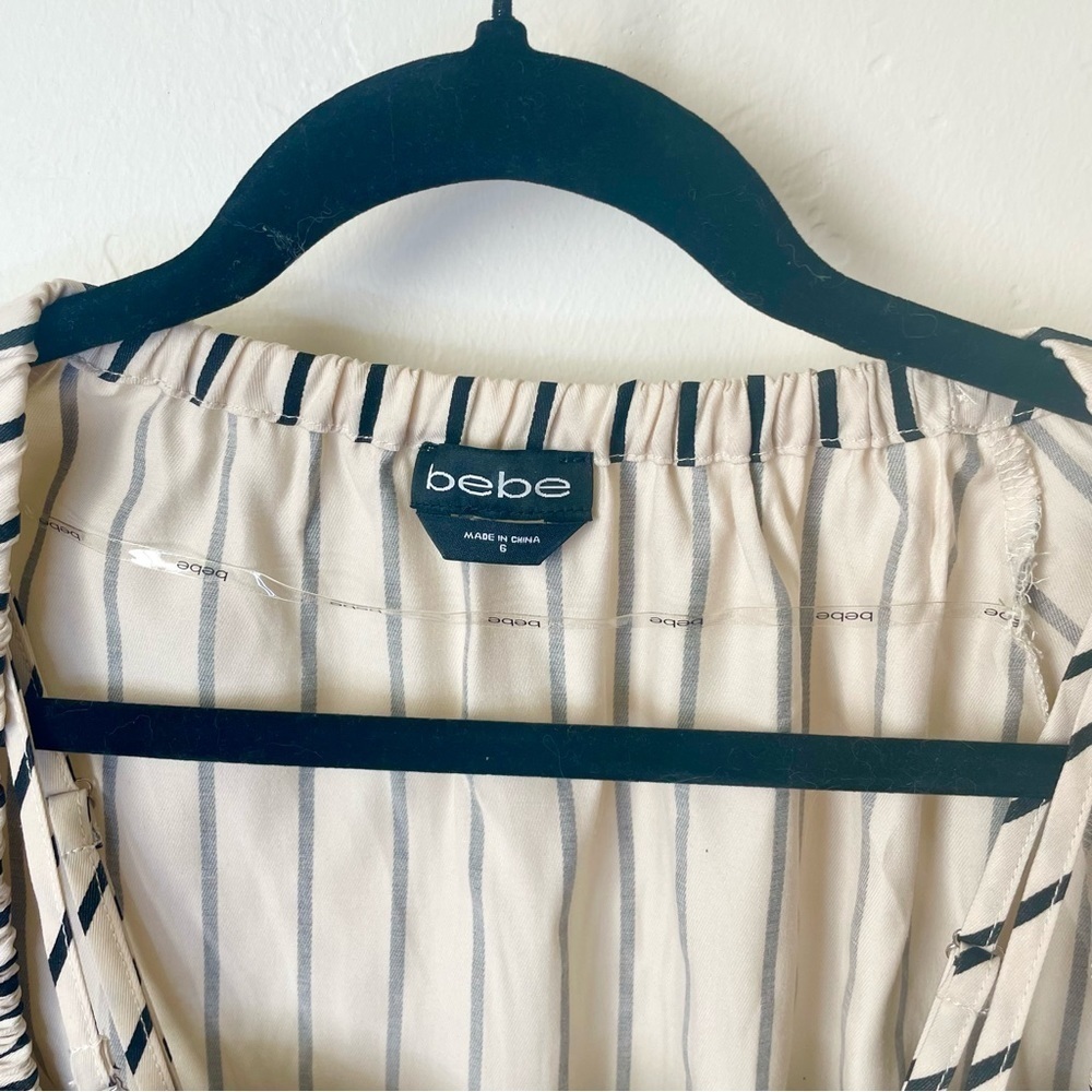 Bebe Twill Stripe Balloon Sleeve 2 Piece Bolero Set - Picture 7 of 14